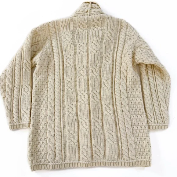 Carraig Don Sweater Womens XXL Ivory Cableknit Fisherman Shawl Collar Irish Wool - Picture 5 of 5